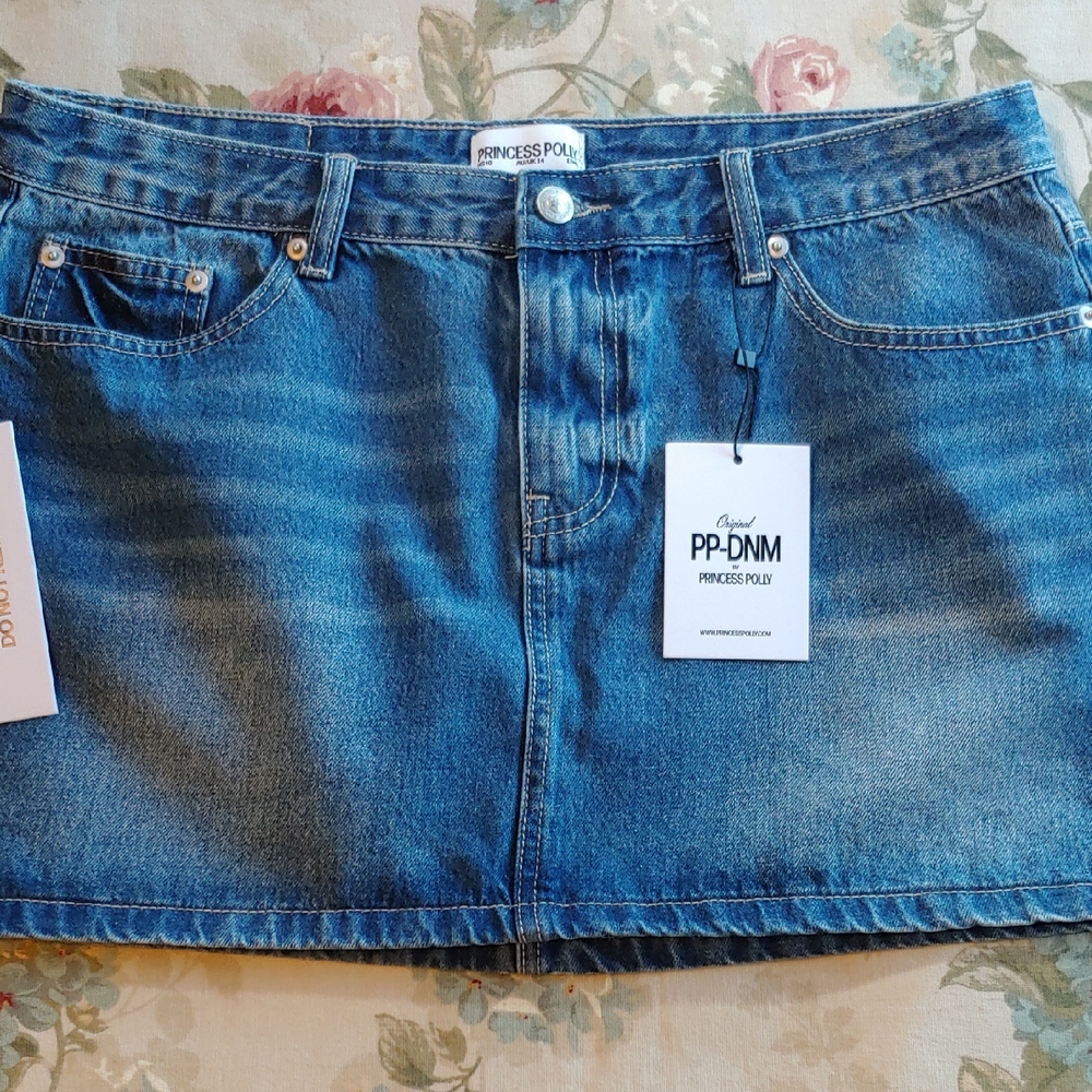 PP-DNM Princess Polly Arrte Mid-Rise Blue Denim Skirt Women's 10 NEW NWT - Picture 12 of 17